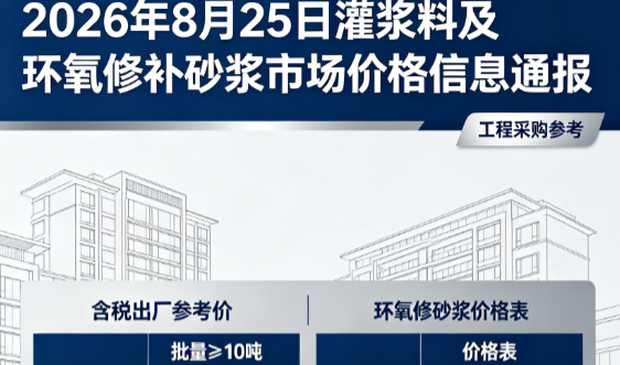 旌阳2026年8月25日灌浆料及环氧修补砂浆市场价格信息通报